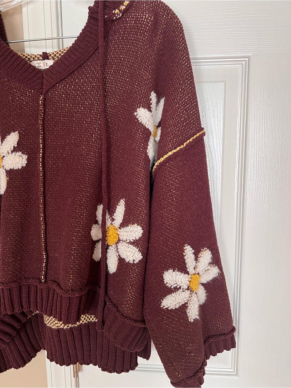 POL Brown Floral Daisy Hooded Sweater Oversized Fit Size S - Picture 3 of 6